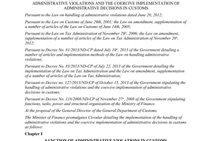 Circular No. 190/2013/TT-BTC detailing Decree No. 127/2013/ND-CP the handling of administrative violations