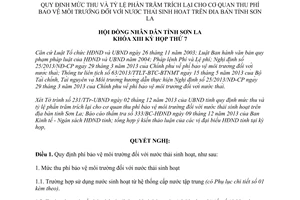 Nghị quyết 57/2013/NQ-HĐND mức thu tỷ lệ trích lại cơ quan thu phí bảo vệ môi trường Sơn La