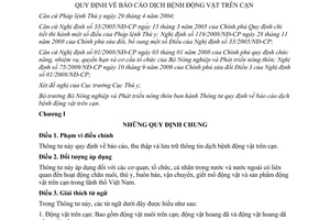 Thông tư 53/2013/TT- BNNPTNT báo cáo dịch bệnh động vật trên cạn