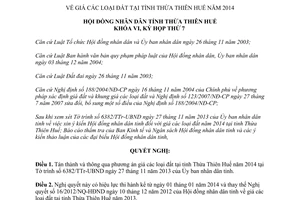 Nghị quyết 20/2013/NQ-HĐND giá đất Thừa Thiên Huế năm 2014