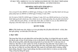 Nghị quyết 52/2013/NQ-HĐND mục tiêu nhiệm vụ phát triển kinh tế  xã hội quốc phòng năm 2014 Sơn La
