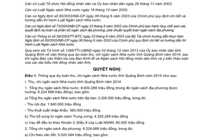 Nghị quyết 69/2013/NQ-HĐND dự toán thu chi ngân sách Nhà nước Quảng Bình năm 2014