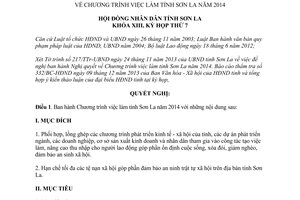 Nghị quyết 60/2013/NQ-HĐND Chương trình việc làm tỉnh Sơn La 2014