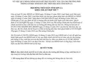 Nghị quyết 61/2013/NQ-HĐND hỗ trợ tổ chức nấu ăn trường phổ thông học sinh bán trú Sơn La