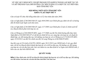 Nghị quyết 96/2013/NQ-HĐND mức chi hỗ trợ thành lập bồi dưỡng đối tượng của hợp tác xã Phú Yên