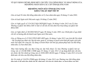 Nghị quyết 102/2013/NQ-HĐND chế độ định mức chi tiêu tài chính Hội đồng nhân dân Quảng Nam