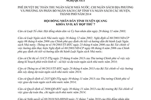 Nghị quyết 28/NQ-HĐND 2013 dự toán thu chi ngân sách phân bổ dự ngân sách năm 2014 Tuyên Quang