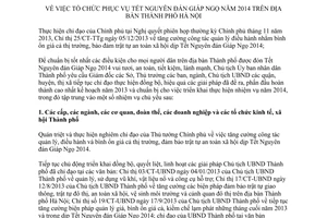 Chỉ thị 28/CT-UBND năm 2013 tổ chức phục vụ Tết Nguyên đán Giáp Ngọ 2014 Hà Nội
