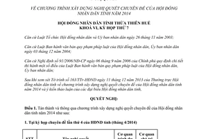 Nghị quyết 07/NQ-HĐND năm 2013 xây dựng nghị quyết chuyên đề Thừa Thiên Huê 2014