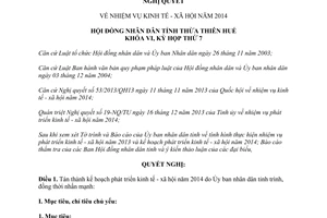 Nghị quyết 13/2013/NQ-HĐND nhiệm vụ kinh tế xã hội 2014 Thừa Thiên Huế
