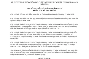 Nghị quyết 100/2013/NQ-HĐND biên chế công chức biên chế sự nghiệp Quảng Nam năm 2014