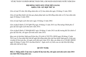 Nghị quyết 60/2013/NQ-HĐND dự toán phân bổ dự toán thu chi ngân sách 2014 Tiền Giang