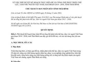 Quyết định 2800/QĐ-UBND năm 201 phát triển thể lực tầm vóc người Việt Nam Thái Bình