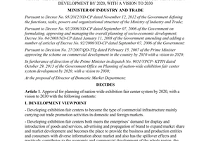 Decision No. 9428/QD-BCT for planning of nation-wide exhibition fair center system development by 2020
