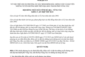 Nghị quyết 18/2013/NQ-HĐND đặt tên những tuyến đường mới Bà Rịa Vũng Tàu