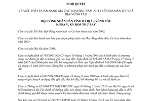 Nghị quyết 24/2013/NQ-HĐND bảng giá năm 2014 Bà Rịa Vũng Tàu