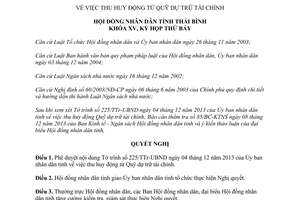 Nghị quyết 24/2013/NQ-HĐND thu huy động Quỹ dự trữ tài chính Thái Bình