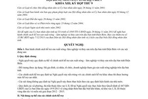 Nghị quyết 322/2013/NQ-HĐND hỗ trợ sản xuất nông lâm nghiệp thủy sản Điện Biên