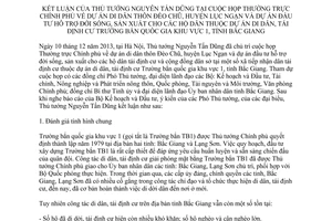 Thông báo 448/TB-VPCP dự án di dân thực hiện tái định cư tại huyện Lục Ngạn Bắc Giang 2013