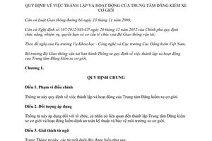 Thông tư 59/2013/TT-BGTVT thành lập hoạt động Trung tâm Đăng kiểm xe cơ giới