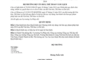 Quyết định 4603/QĐ-BVHTTDL năm 2013 Chương trình xây dựng văn bản 2014