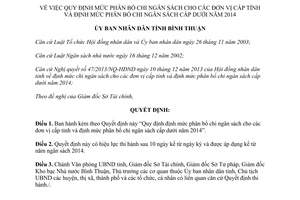 Quyết định 71/2013/QĐ-UBND định mức phân bổ chi ngân sách cho đơn vị cấp tỉnh bình thuận