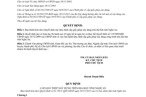 Quyết định 92/2013/QĐ-UBND cấp giấy phép xây dựng Nghệ An