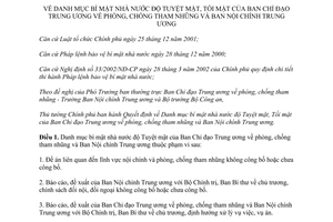 Quyết định 81/2013/QĐ-TTg Danh mục bí mật nhà nước phòng chống tham nhũng