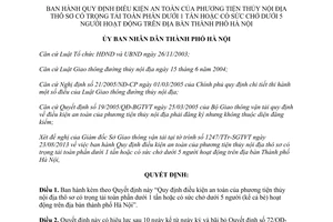 Quyết định 68/2013/QĐ-UBND điều kiện an toàn phương tiện thủy nội địa thô sơ dưới 1 tấn Hà Nội