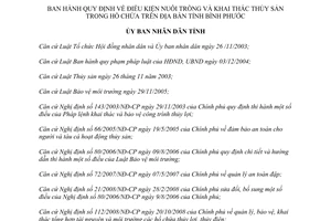 Quyết định 64/2013/QĐ-UBND điều kiện nuôi trồng khai thác thủy sản hồ chứa Bình Phước