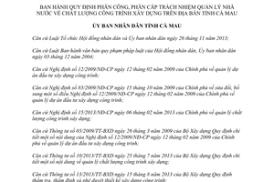 Quyết định 23/2013/QĐ-UBND phân công quản lý nhà nước về chất lượng công trình xây dựng Cà Mau