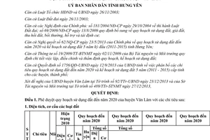 Quyết định 2729/QĐ-UBND năm 2013 quy hoạch sử dụng đất 2020 kế hoạch sử dụng đất Hưng Yên