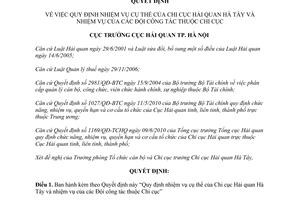 Quyết định 2053/QĐ-HQHN năm 2013 nhiệm vụ Chi cục Hải quan Hà Tây và Đội công tác