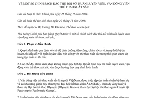 Quyết định 82/2013/QĐ-TTg chính sách đặc thù huấn luyện viên vận động viên xuất sắc