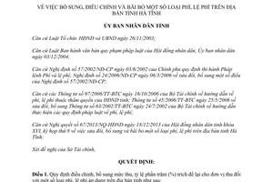 Quyết định 58/2013/QĐ-UBND bổ sung điều chỉnh bãi bỏ phí lệ phí Hà Tĩnh