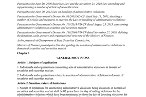 Circular No. 217/2013/TT-BTC the sanction of administrative violations in domain of securities and securities market