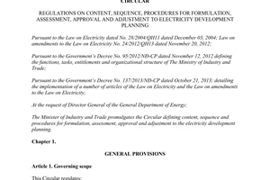 Circular No. 43/2013/TT-BCT assessment approval and adjustment to electricity development planning