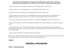 Circular No. 34/2013/TT-NHNN issuance of promissory notes bills of credit institutions branches foreign banks