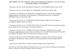 Circular No. 36/2013/TT-NHNN opening and use of foreign currency account for offshore direct investment