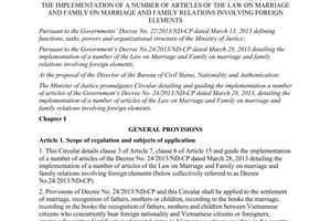 Circular No. 22/2013/TT-BTP guiding No. 24/2013/ND-CP marriage family relations involving foreign elements