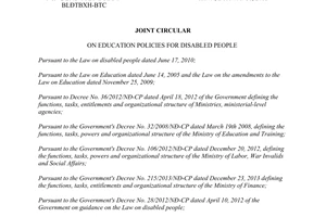 Joint Circular No. 42/2013/TTLT-BGDDT-BLDTBXH-BTC education policies for disabled people