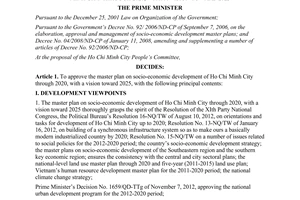 Decision No. 2631/QD-TTg the master plan on socio-economic development of HCM city through 2020 - 2025