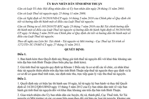 Quyết định 72/2013/QĐ-UBND Bảng giá tính thuế tài nguyên khai thác khoáng sản Bình Thuận