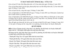 Quyết định 57/2013/QĐ-UBND giao số lượng cán bộ công chức ở xã phường thị trấn tỉnh Bà Rịa Vũng Tàu