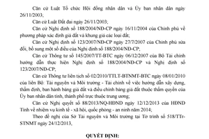 Quyết định 42/2013/QĐ-UBND Bảng giá đất tỉnh Phú Yên năm 2014