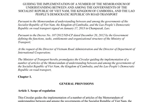 Circular 63/2013/TT-BGTVT guiding memorandum of understanding road transport Cambodia Laos Viet Nam