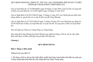 Thông tư 43/2013/TT-BCT  trình tự thủ tục lập thẩm định phê duyệt điều chỉnh Quy hoạch phát triển điện lực
