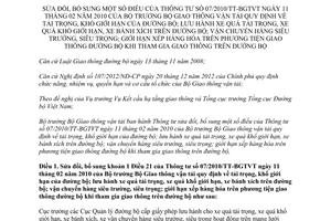 Thông tư 65/2013/TT-BGTVT sửa đổi Thông tư 07/2010/TT-BGTVT  tải trọng khổ giới hạn đường bộ