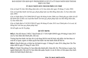 Quyết định 33/2013/QĐ-UBND sửa đổi 17/2013/QĐ-UBND văn bản quy phạm pháp luật Cần Thơ