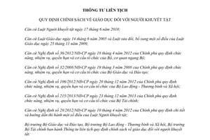 Thông tư liên tịch 42/2013/TTLT-BGDĐT-BLĐTBXH-BTC chính sách giáo dục người khuyết tật